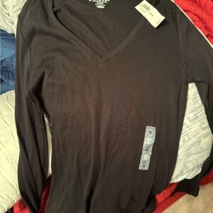 Old Navy Black V-Neck Long Sleeve Shirt